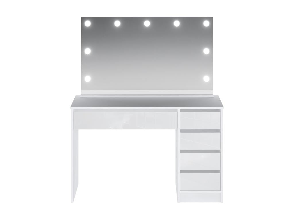 Coiffeuse avec miroir à LEDs - 5 tiroirs - Blanc brillant - Boismiro