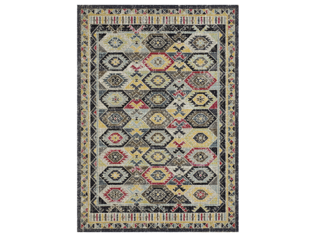 tapis chambre 120x170 tissé gris et bleu rectangle motif oriental Artetmeuble
