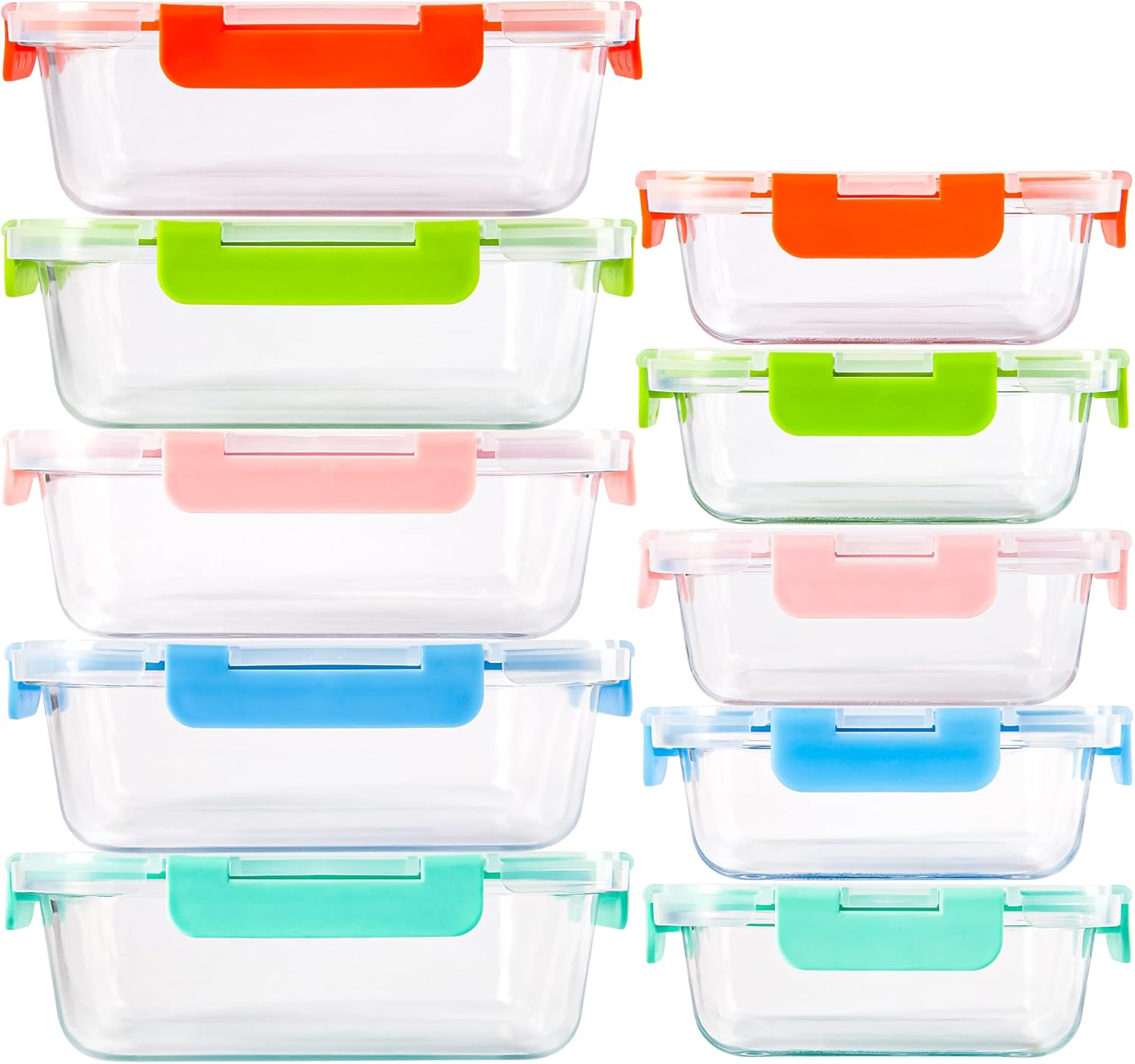 C CREST Lot de 10 Récipient en Verre - 1040 ML + 370 ML Boîtes Alimentaires - Contenants de Stockage de Repas en Verre, sans BPA