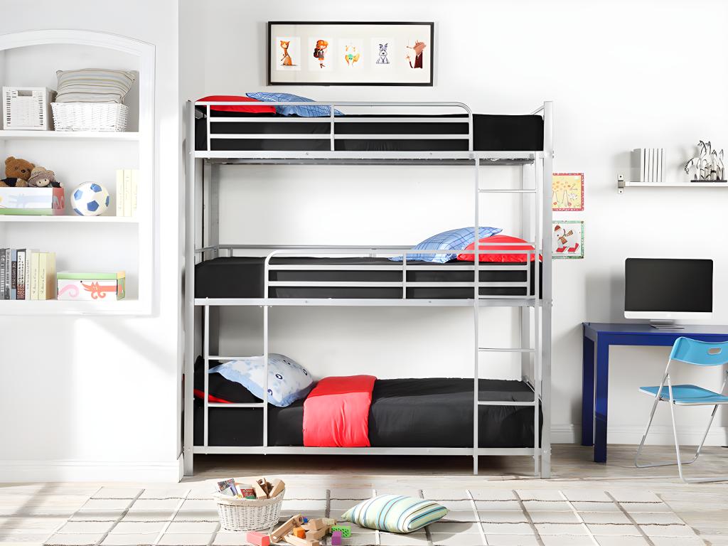 Lits superposés triple 3x90x190 cm - Métal - Argent - Decovivante III