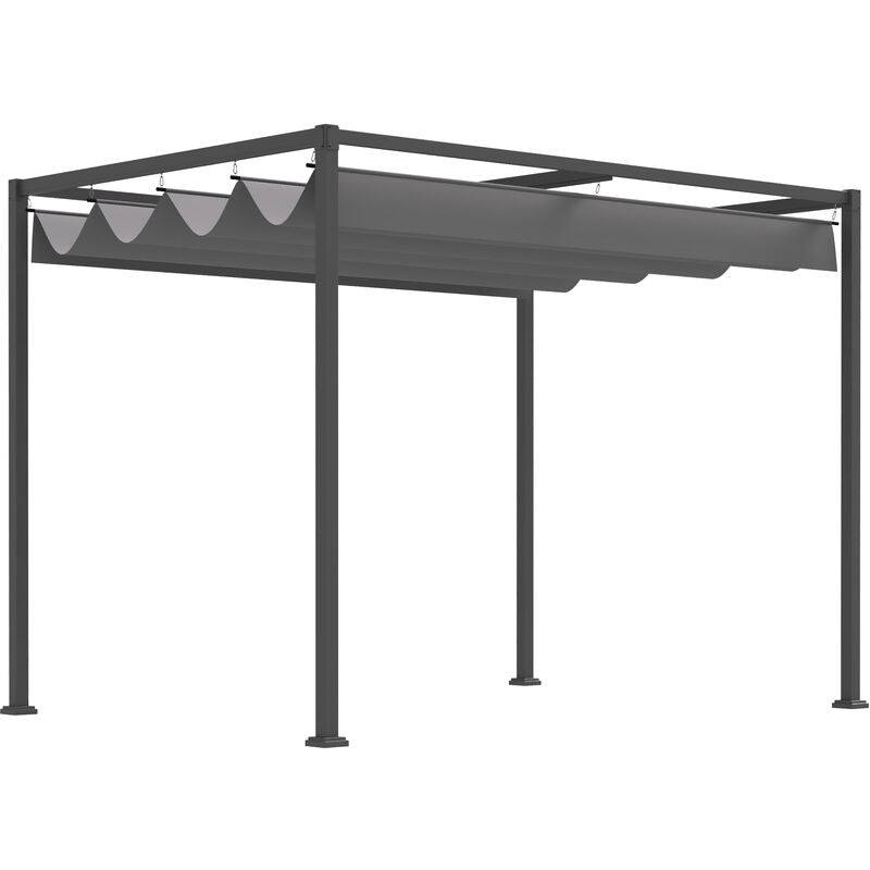 Pergola rétractable OUTSUNNY - 2,98L x 2,13l x 2,22H m - Structure métal époxy anticorrosion - Toile polyester haute densité 180 g/m² incluse - Gris 