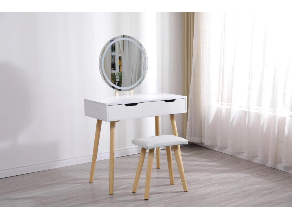 Coiffeuse table de maquillage avec miroir LED et tabouret coloris blanc H130 x L80 x P40 cm