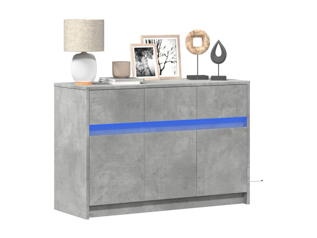 Meuble TV avec LED gris béton 91*34*61 cm bois d'ingénierie