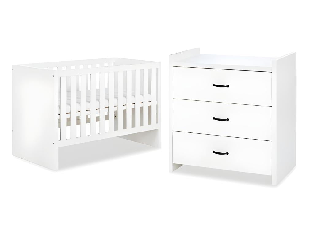 Lit bébé et Commode à langer LittleSky de Neodouce White Blanc