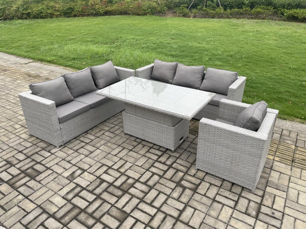 Meubles à manger de jardin en rotin 2 canapés, et Fauteuil pour Pelouse Terrasse Intérieure Gris Clair
