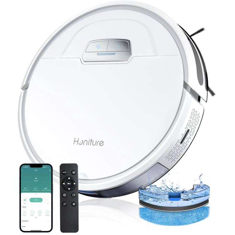 HONITURE Aspirateur Robot 3 en 1, 4000PA Robot Aspirateur Laveur Poils Animaux, Alexa/WiFi/APP/Télécommande Contrôlé, Idéal pour Tapis/Sols Durs, Ultra-Mince Silencieux