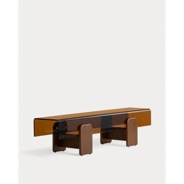 la masie Meuble TV en Verre Courbé et Bois Cléry Ambre