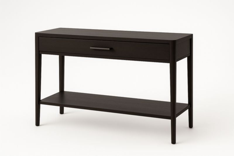 Table Console en Bois avec Tiroir et Étagère Noire