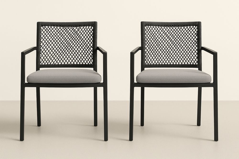 Chaises en Aluminium et Résine avec Coussin Gris - Lot de 2