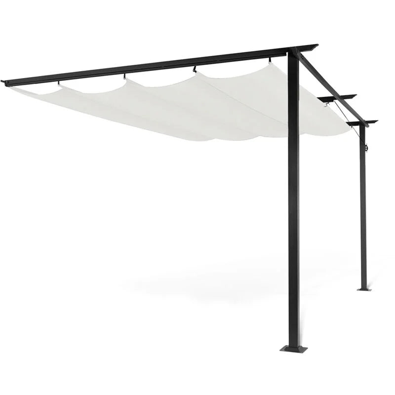 Pergola adossée 2,70 x 4 m avec toile rétractable écrue 