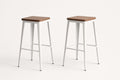 Tabouret de Bar Carré Acier et Bois Blanc 30x30x75 cm Lot de 2