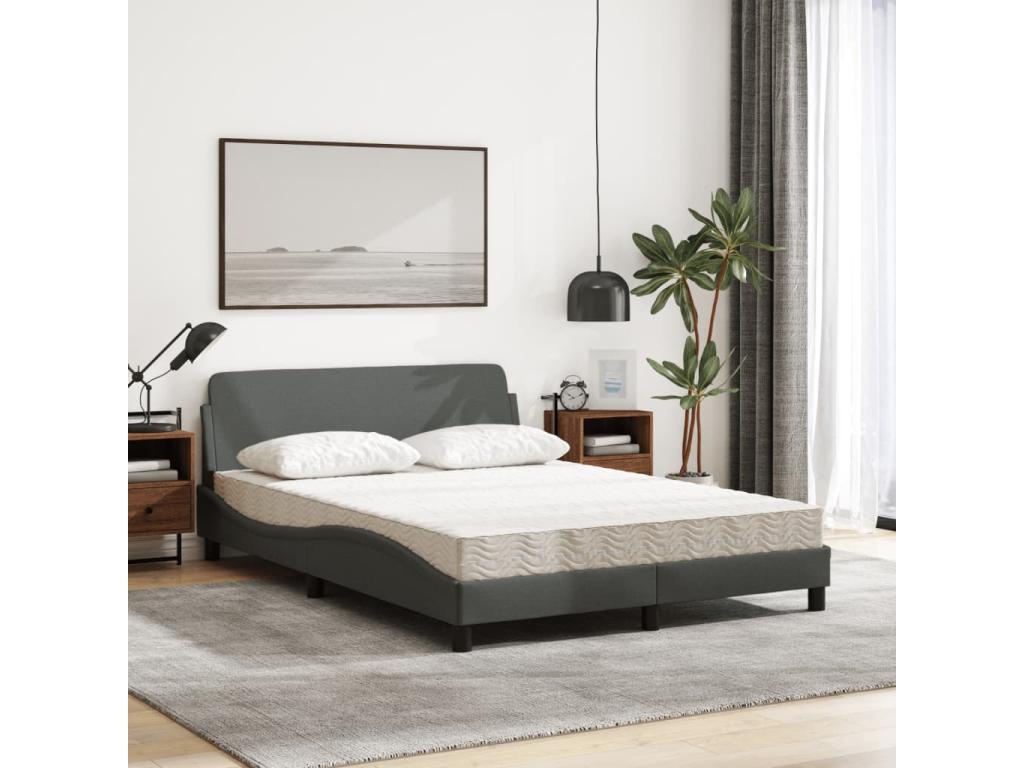 Lit avec matelas gris foncé 120x200 cm tissu