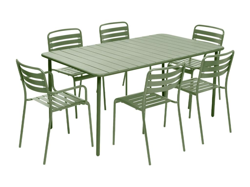 Table de jardin métal 2 fauteuils et 4 chaises- vert- acier traitement anti rouille