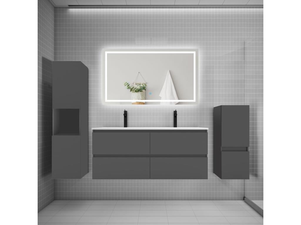 Ensemble meuble de salle de bain 120cm vasque colonne LED miroir anthracite