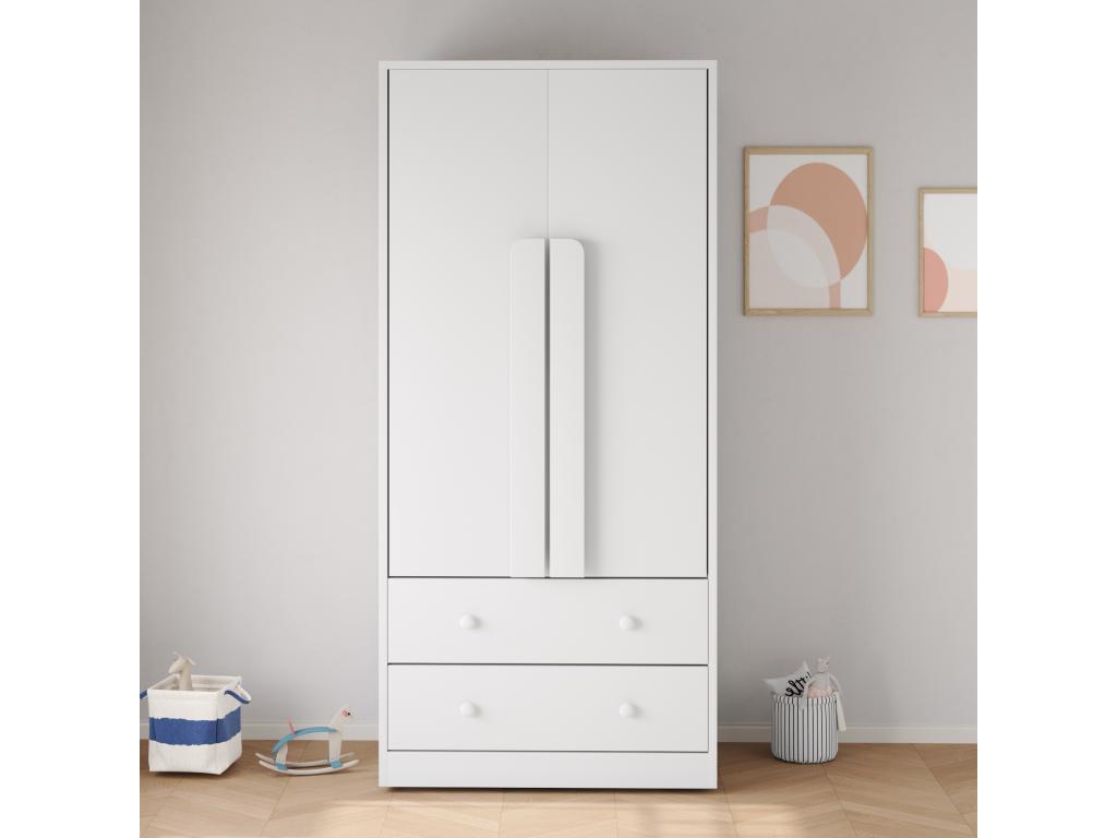 Armoire 70x40x170 cm - 2 portes / 2 tiroirs avec compartiments - Blanc