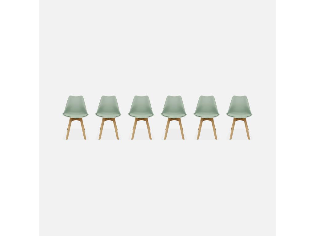 Lot de 6 chaises scandinaves- pieds bois de hêtre- chaises 1 place- vert céladon