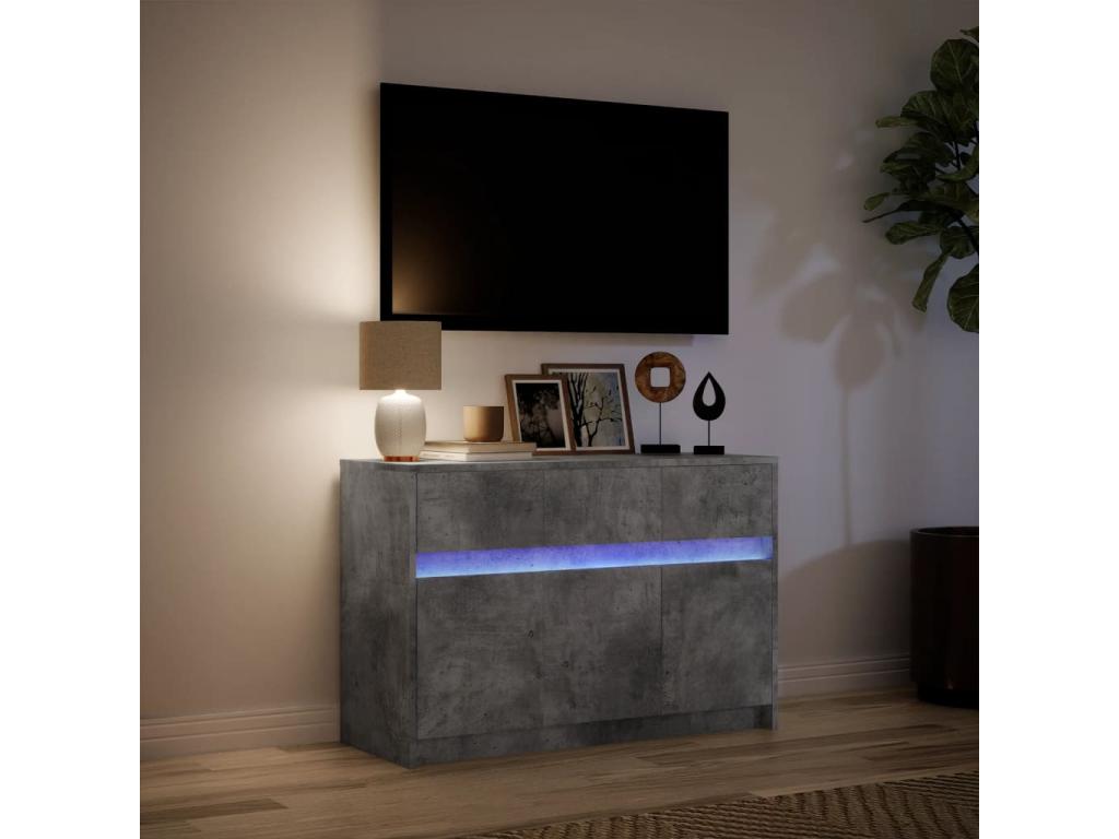 Meuble TV avec LED gris béton 91*34*61 cm bois d'ingénierie