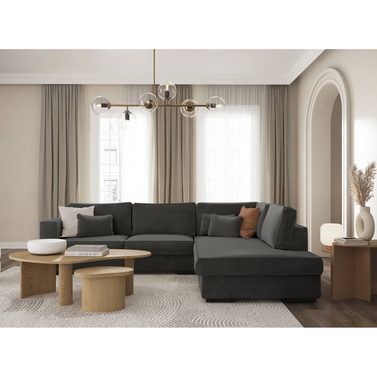 loungitude BELAMI Canapé d'angle XXL 6 places en velours tricoté