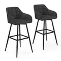 Tabourets de bar en velours gris foncé avec accoudoirs : lot de 2- IdMarket
