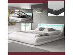 Lit double avec Coffre et Matelas 140*190cm en Blanc avec LED Parisina