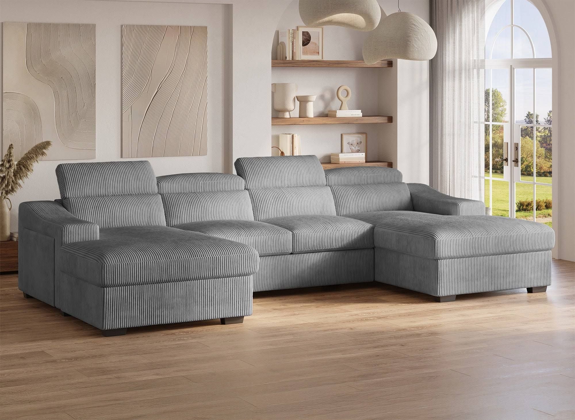 Canapé panoramique convertible avec 2 coffres en velours