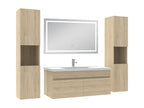 Ensemble meubles Salle de Bain 100cm avec colonne + miroir lumineux 3 couleurs + dimmable Chêne Decoepure
