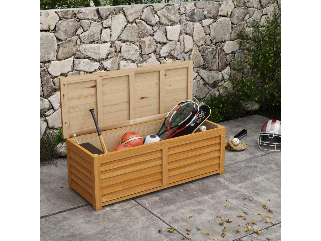 Coffre de rangement extérieur 176L - dim- 130L x 50l x 45H cm - poignée - bois marron
