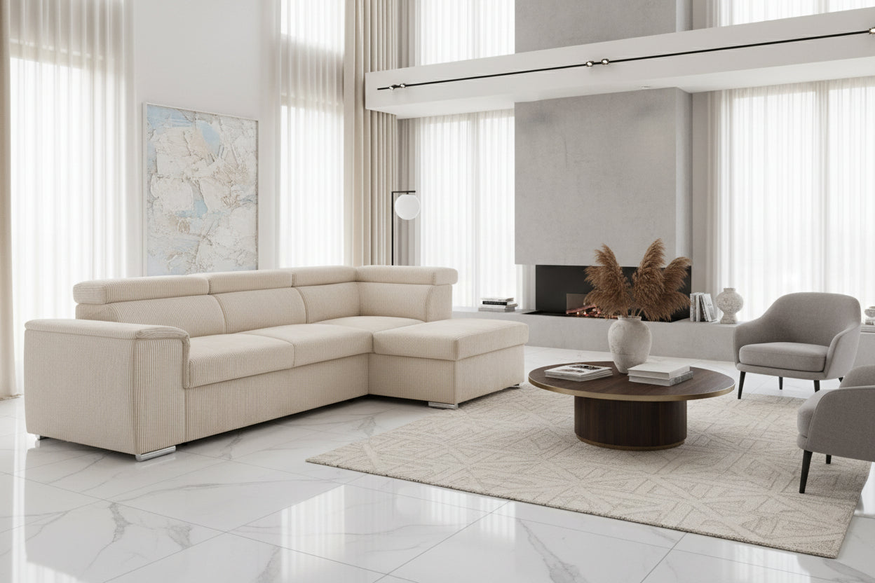 Conforama Canapé D'angle Beige Convertible 4 Pl Beverly