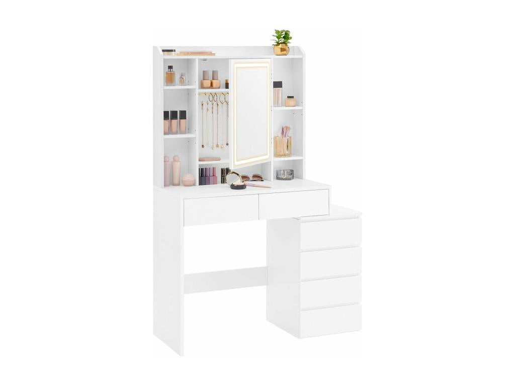 Coiffeuse 6 tiroirs 7 niches et 1 miroir blanc - L97,5 cm
