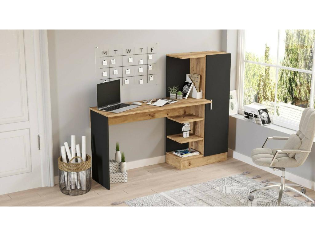Bureau Decoepure, Pupitre polyvalent, Table de bureau pour PC, Plan de travail, 152x40h120 cm, Chêne et Noir