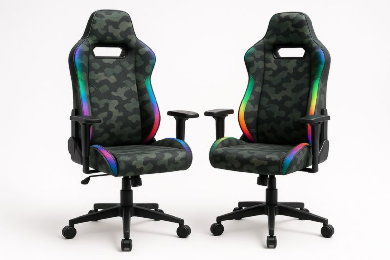 Chaise de jeu en tissu camouflage réglable accoudoirs pivotants Noir/Arc-en-Ciel