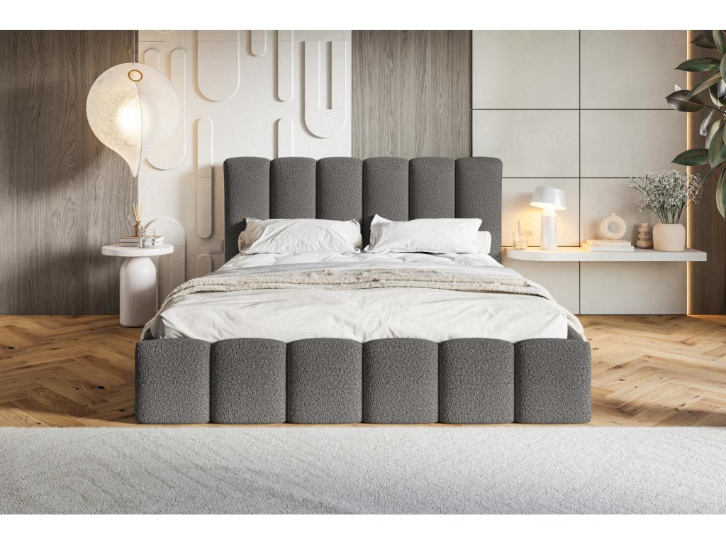 Decoepure Lit Rembourré 160 x 200 cm avec Rangement Palermo - Lit Double 160x200, tissu bouclé Gris foncé (Anthologie 18)
