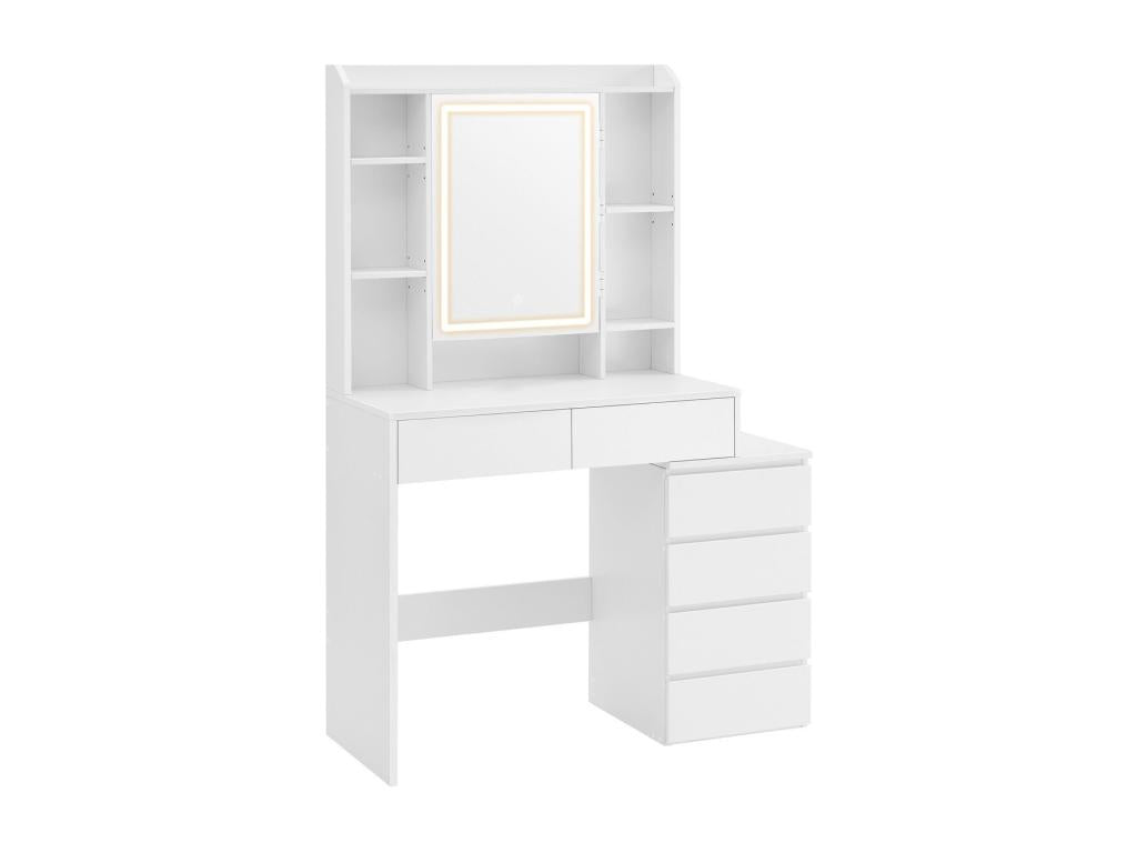 Coiffeuse 6 tiroirs 7 niches et 1 miroir blanc - L97,5 cm