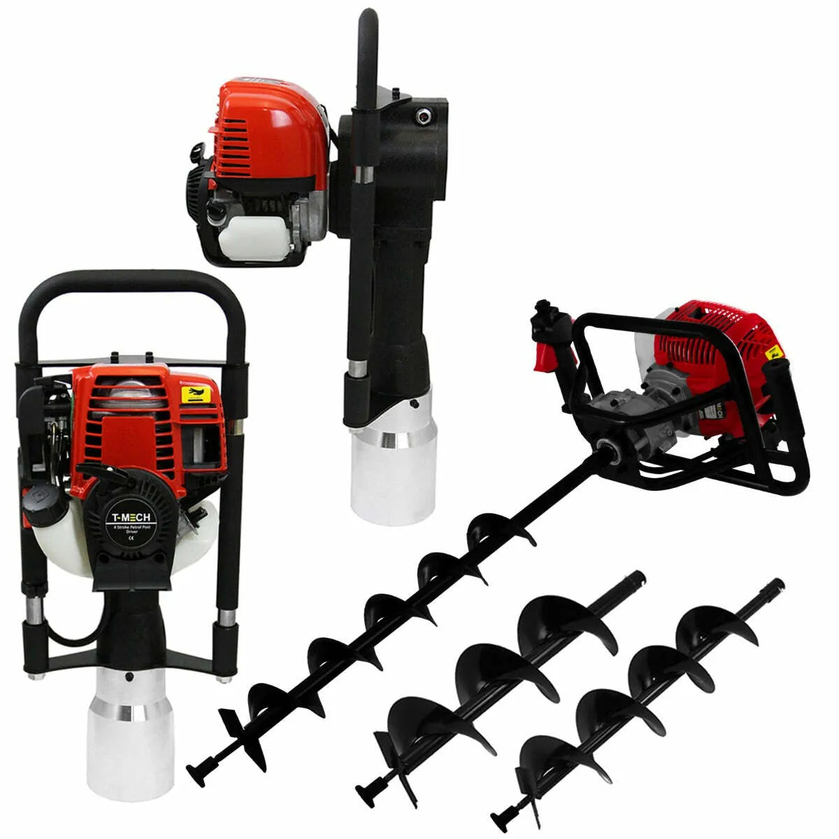 Monstershop Tarière de terre T-Mech &amp; Enfonce poteau à 4 temps 120 mm