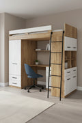 Lit Mezzanine 90x200cm avec échelle Placard Bureau bibliothèque et beaucoup d'étagéres Habitatharmonie P Chêne Habitatharmonie/Blanc Habitatharmonie