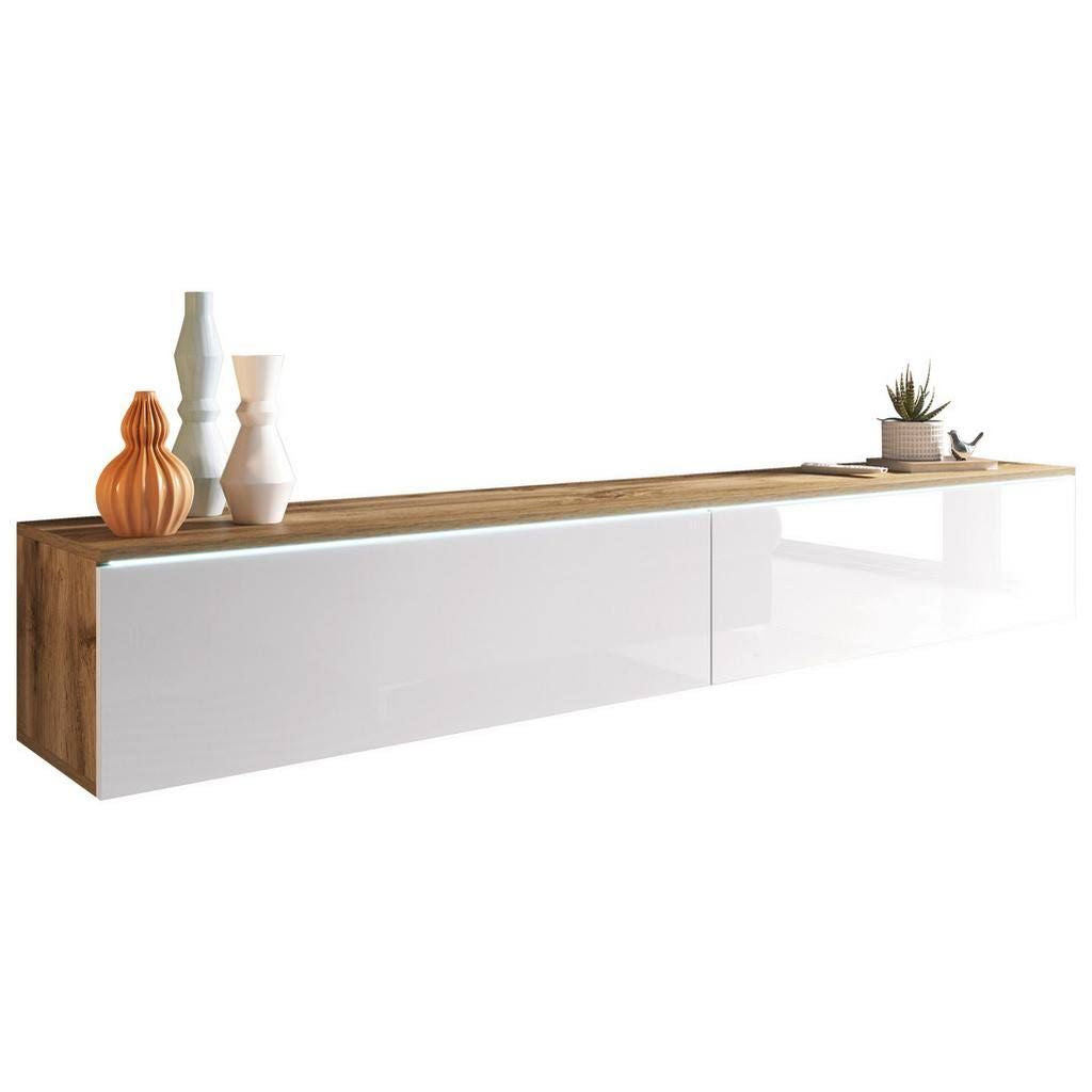 loftscape Meuble TV Lowboard D180 chêne wotan/Blanc brillant
