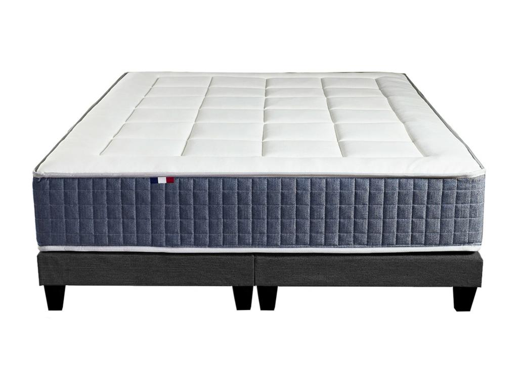 Ensemble Matelas Ressort 7 zones + Mémoire de forme + Sommier Habitatdoux STYLE Fabriqué en France Dimensions - 2*90*200 cm, Sommier - Noir