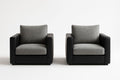 Lot de 2 Fauteuils Carrés Tissu Polyester Gris et Similicuir Noir 85x90x85 cm