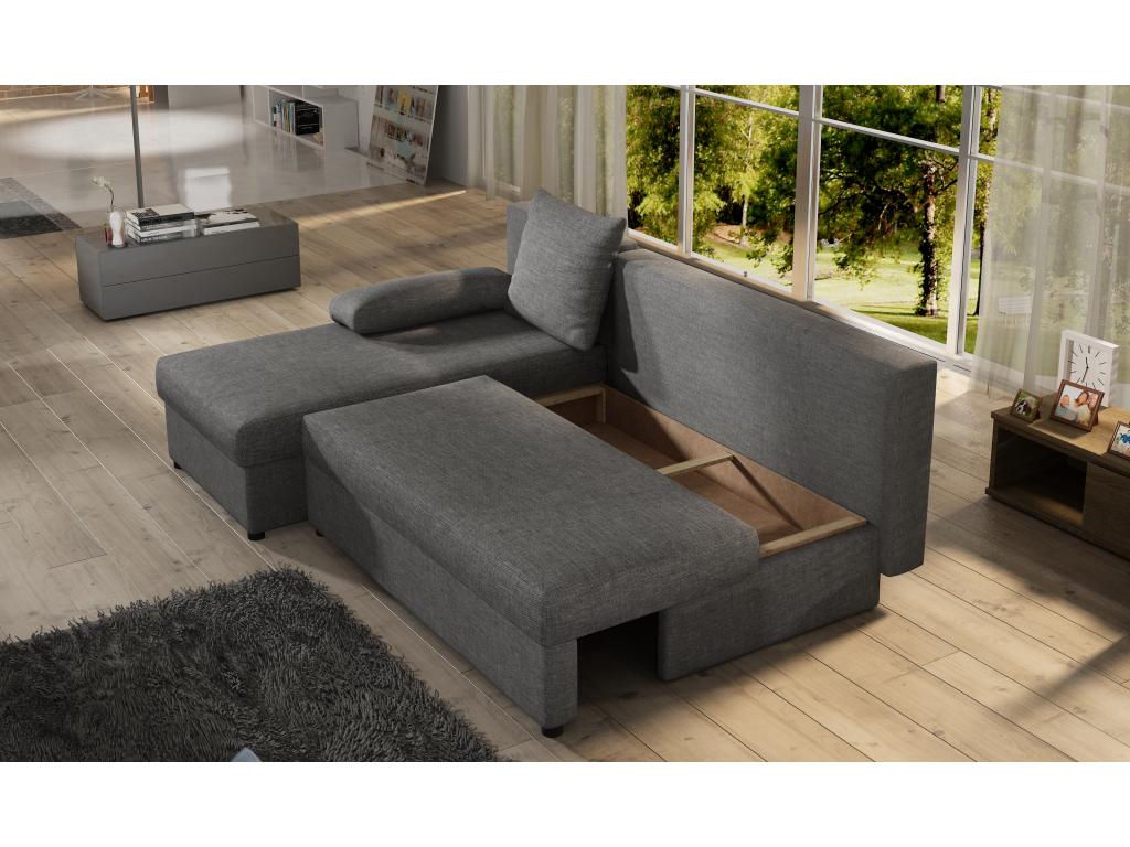 Canapé convertible angle réversible tissu gris chiné Logismaison 206cm