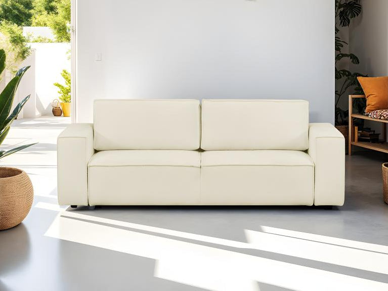 Canapé modulable convertible 5 places avec coffre de rangement en tissu bouclé écru - Boisinterior Mod