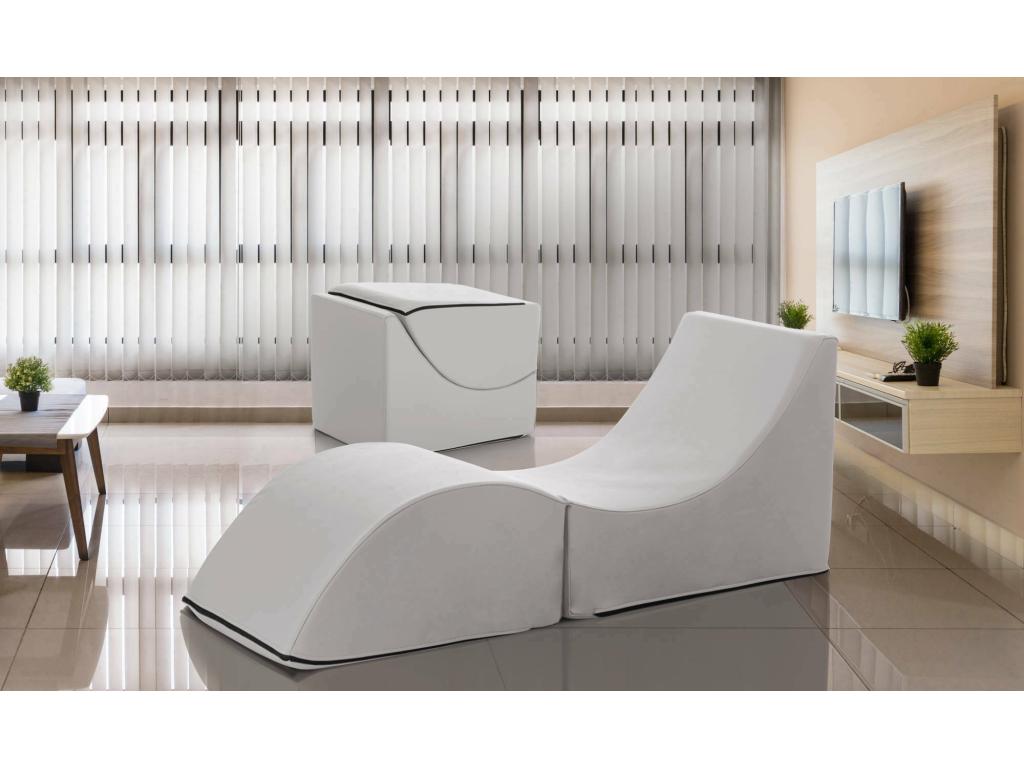 Lit pliant Decovivante Pouf transformable en lit simple Méridienne en éco-cuir Made in Italy 130x50h50 cm Blanc