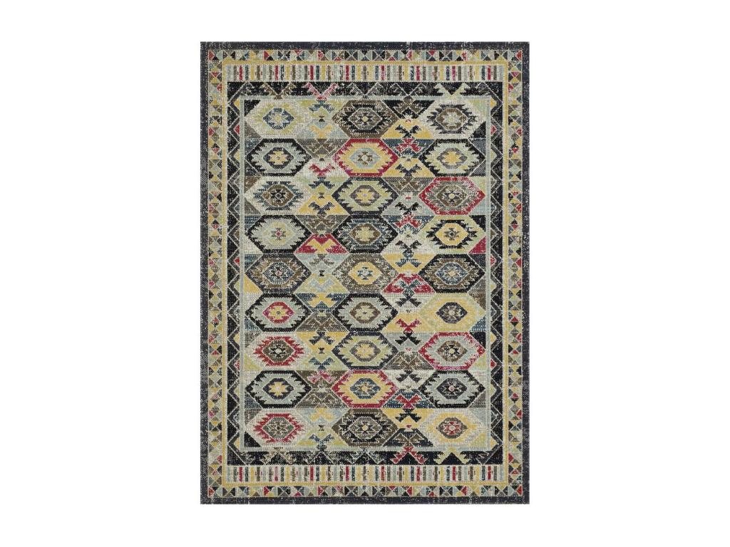 tapis chambre 120x170 tissé gris et bleu rectangle motif oriental Artetmeuble
