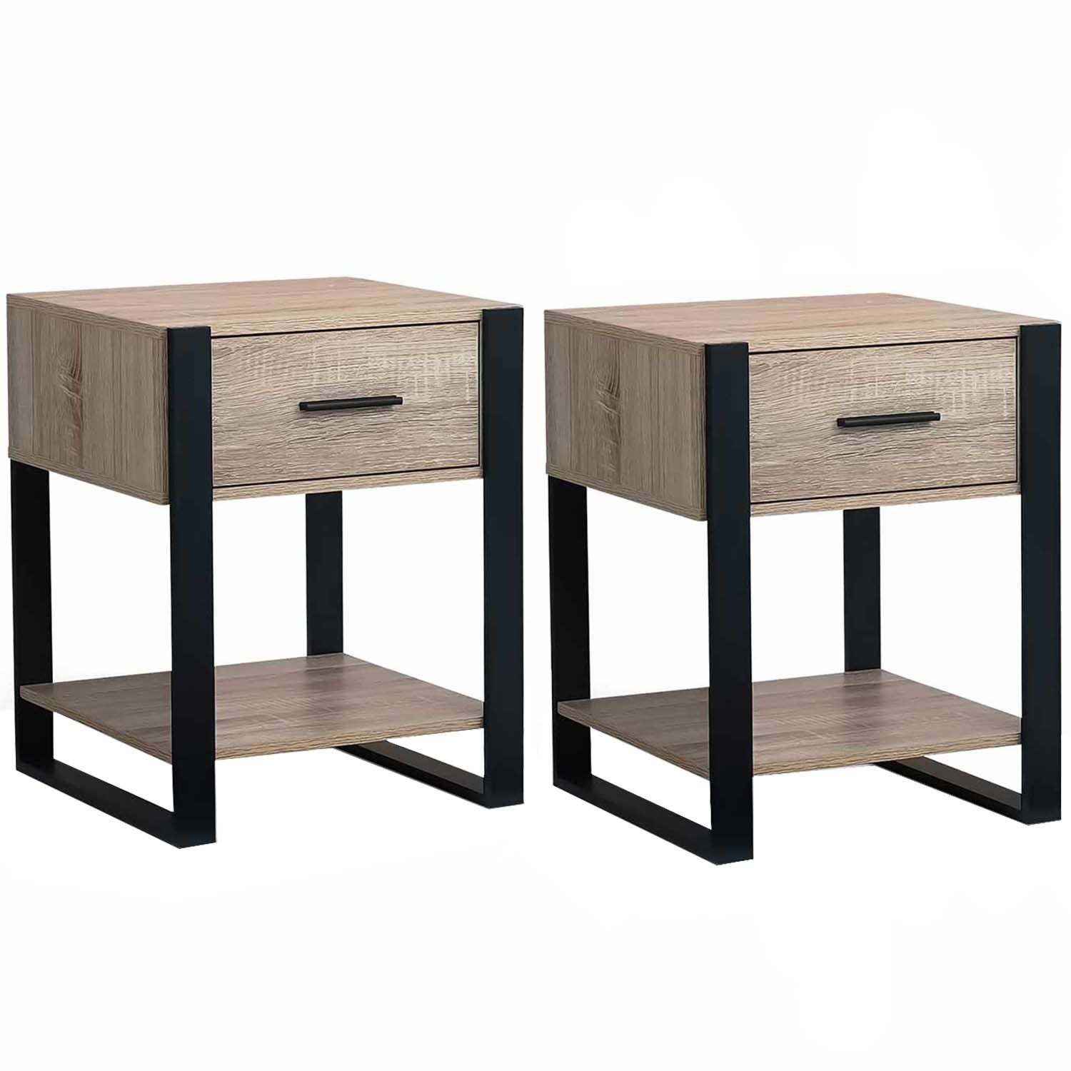 idmarket Lot de 2 Tables de chevet Onyx 1 tiroir avec tablette bois et noir