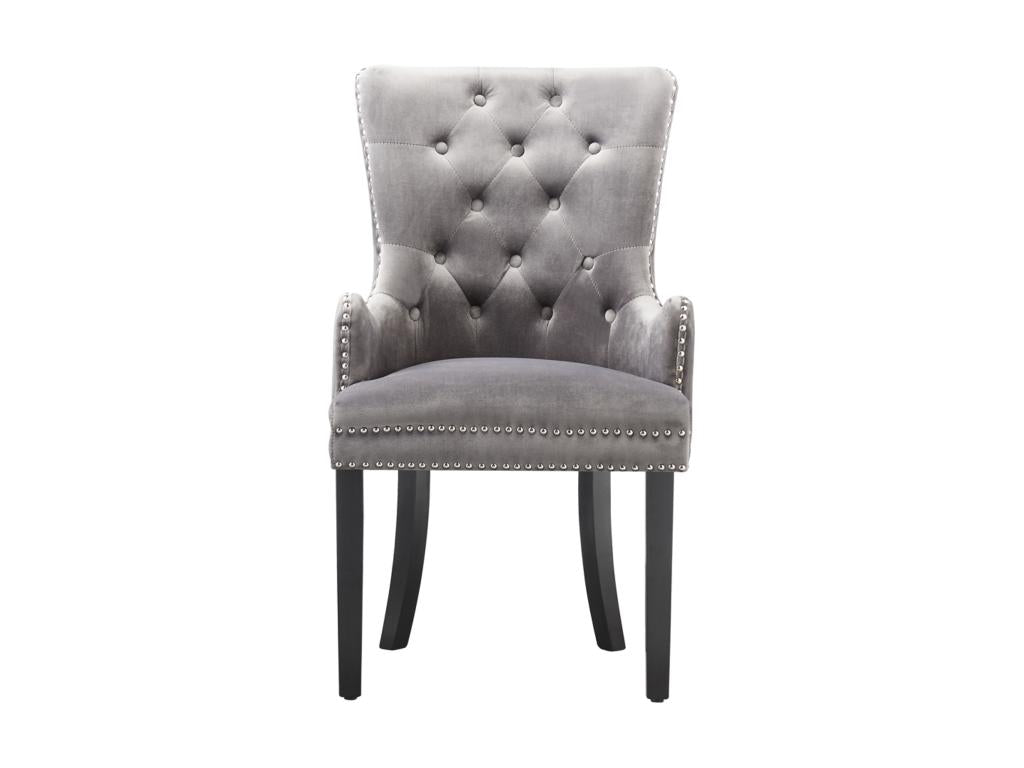 Parfaitemeuble - Lot de 6 Chaises Capitonnées en Velours - Avec Accoudoirs - Pieds en Bois - Gris Foncé