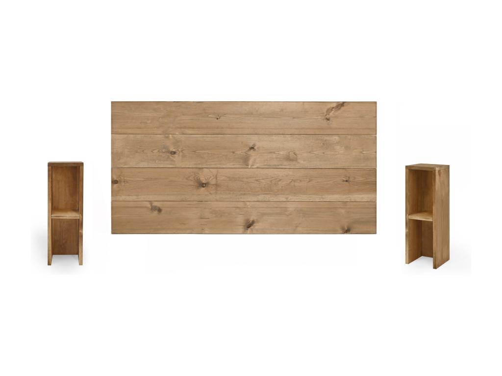 Ensemble tête de lit et tables en bois ton vieilli 140x80cm - Decoepure