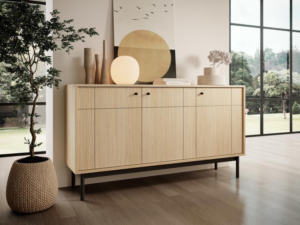 Buffet - 154 cm - 3 portes - chêne linéaire - Mobiliercosy