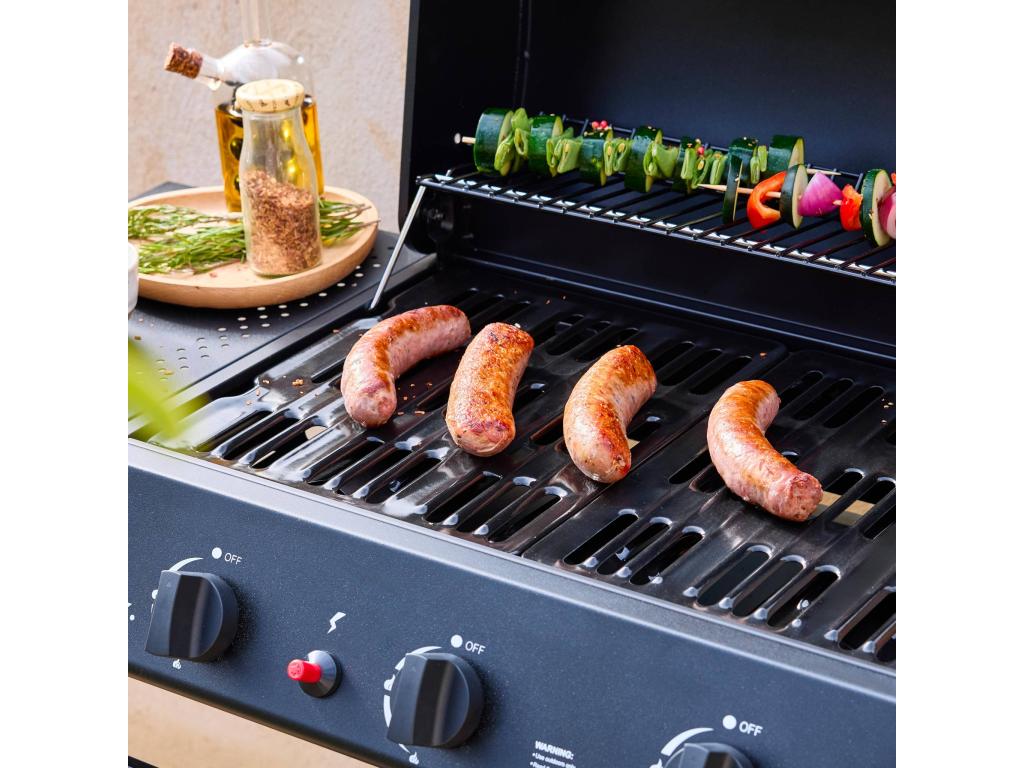 Barbecue au gaz Madeleine noir- 3 brûleurs- cuisine extérieure- L 109.5 x P 59 x H 125cm