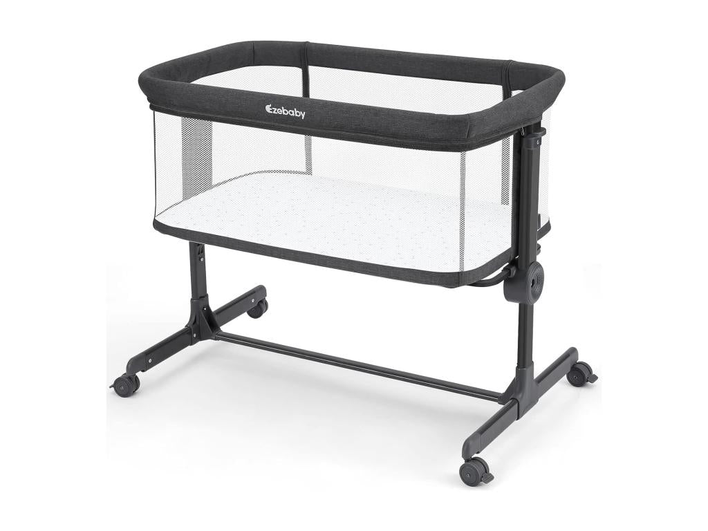 Decoepure Lit Bébé Cododo 2 en 1,Lit Parapluie à 9 kg,Hauteur réglable 7 Niveaux,Berceau Bébé avec Matelas,Côté Repliable,Maille Respirante - Gris Foncé