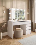 Coiffeuse avec miroir à LEDs - 5 tiroirs - Blanc brillant - Boismiro