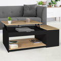 idmarket Table basse plateau relevable rectangulaire Elea avec coffre bois noir et façon hêtre